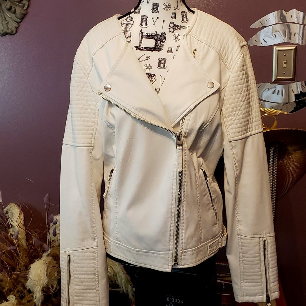 Philosophy White Leather Moto Jacket